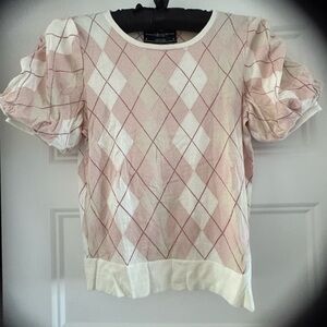 Pringle Cream and Pink Argyle Blouse New